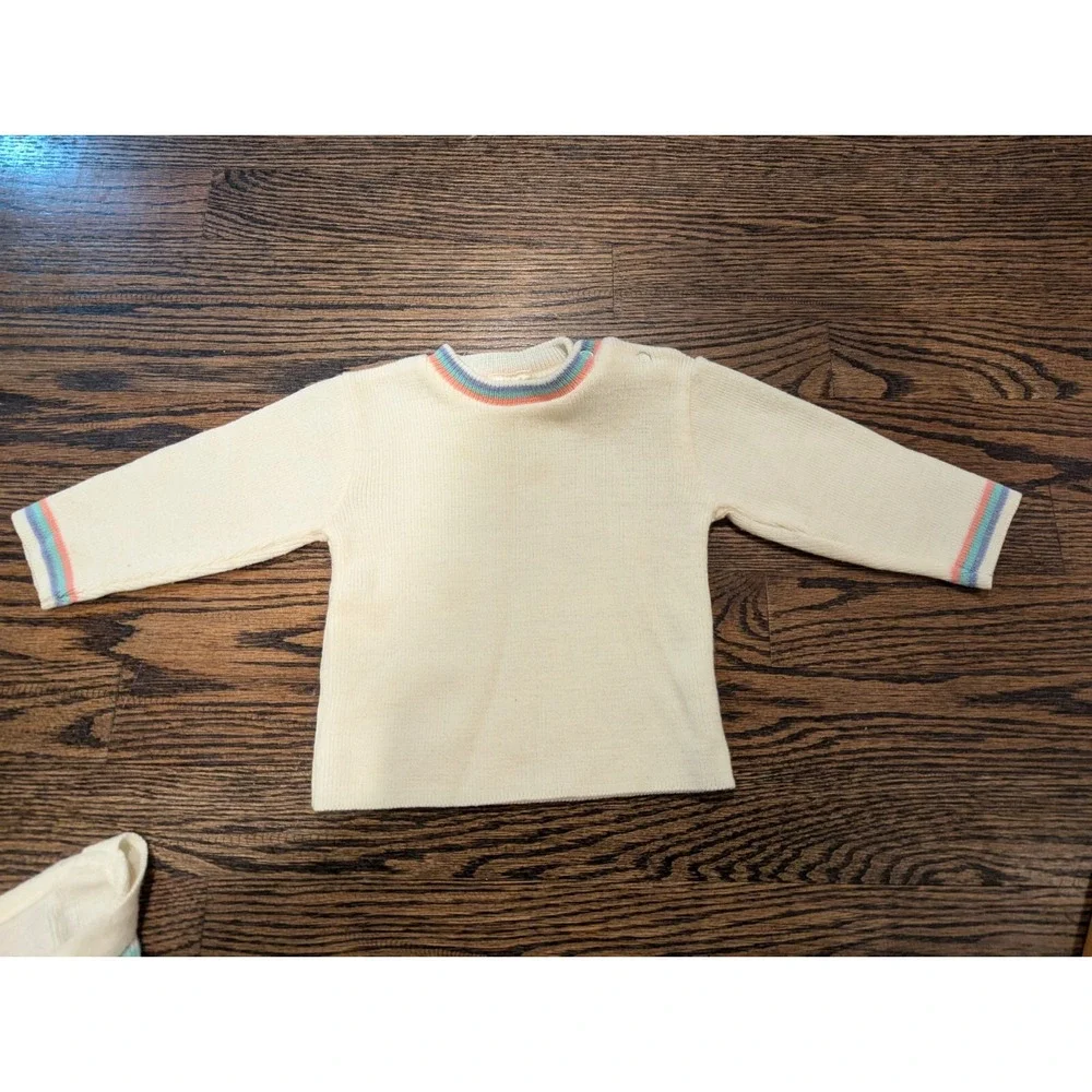 Vintage 2 pc. Baby Girl 6-9 Mo footed Winter Knit Sweater Overall outfit Japan